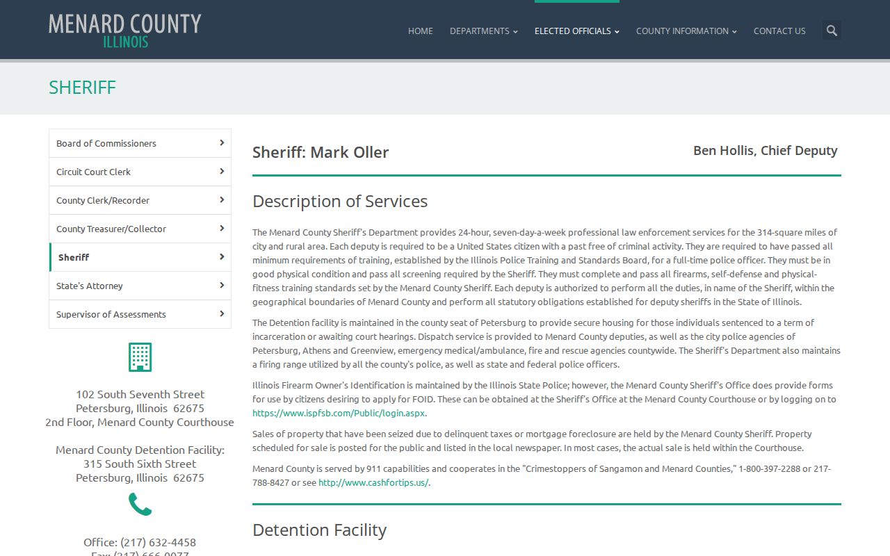 Official Menard County Sheriff and jail contact page
