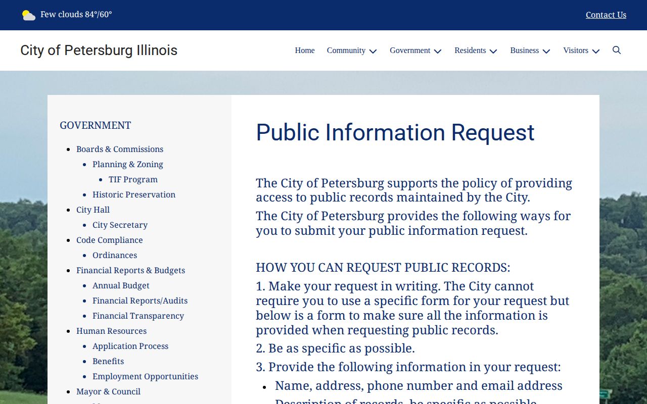 Petersburg public information request instructions and FOIA contact route