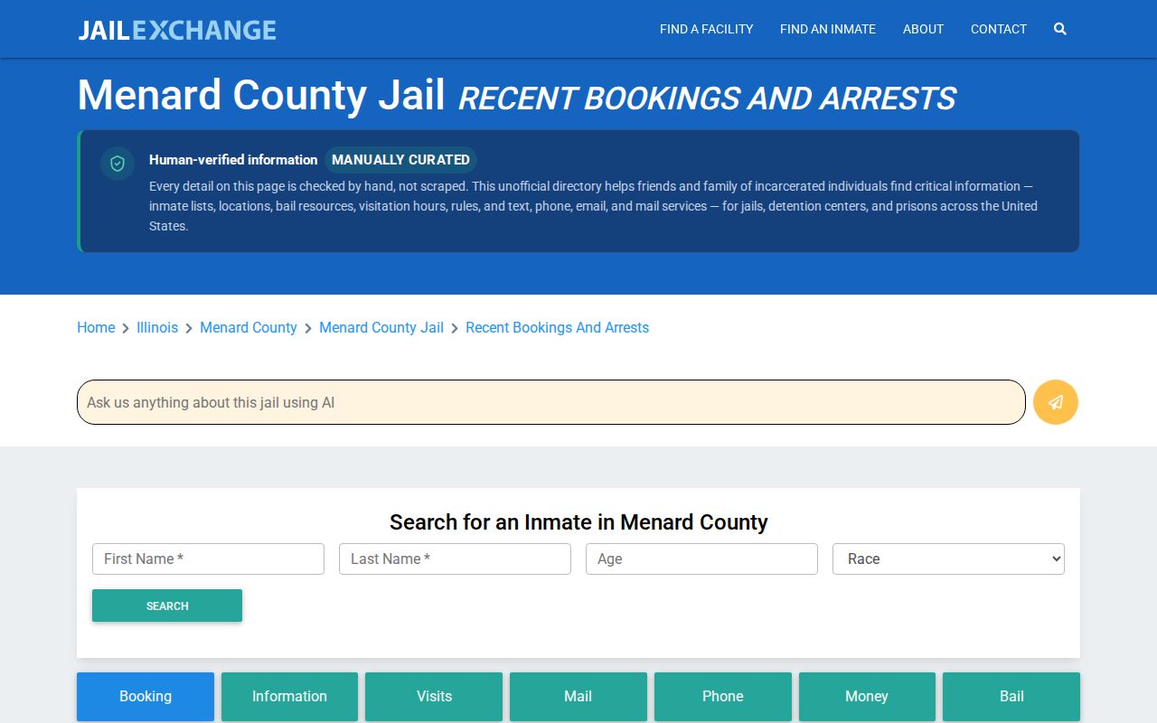 Unofficial Menard County JailExchange booking guide